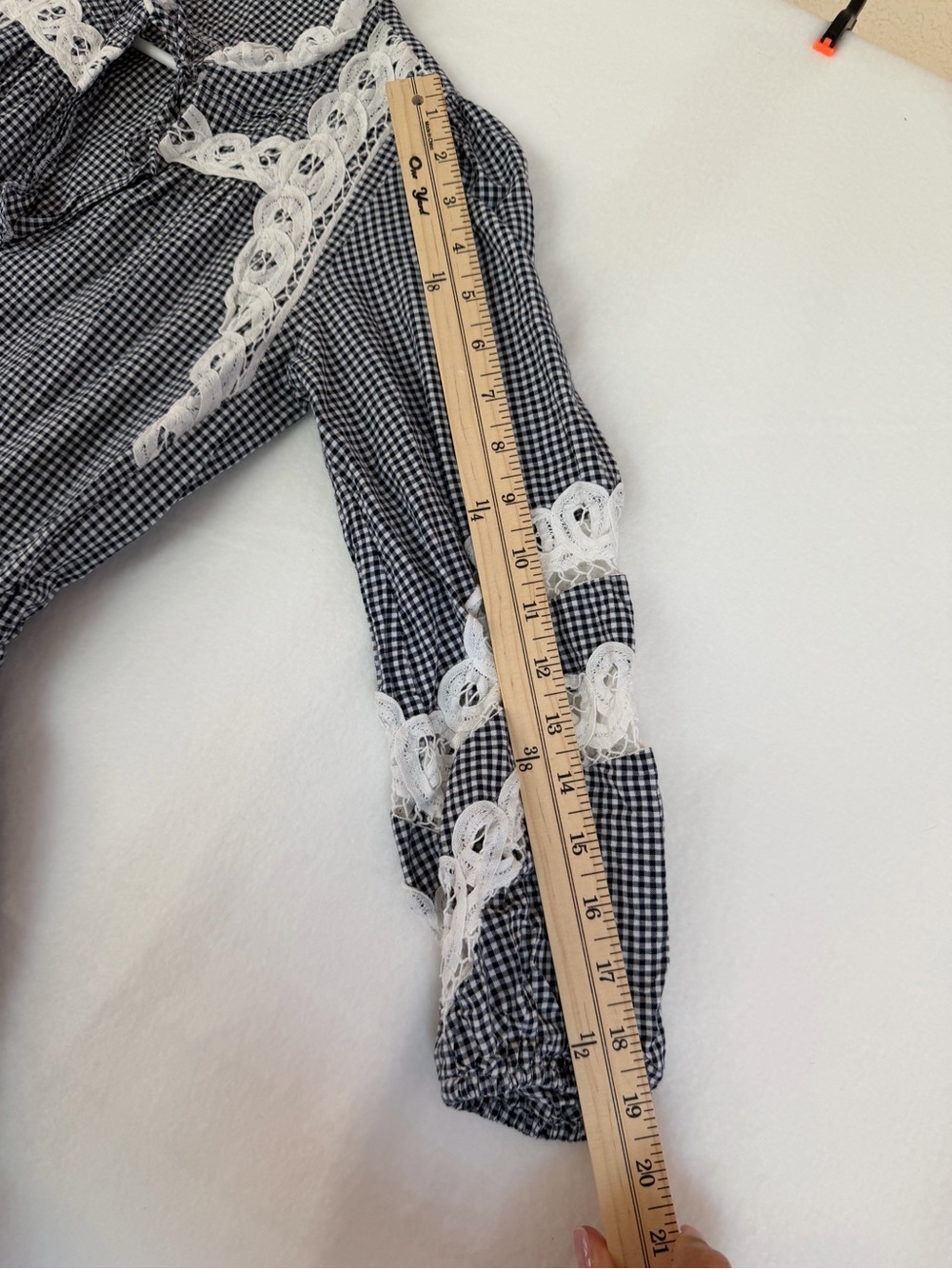 Maje Navy Gingham and Lace-Trim Dress with Tie Waist - Picture 8 of 11